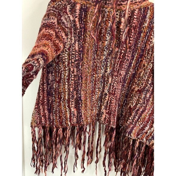Free People Birkenstock Red Cardigan S Boho Chunky Fringe Wool Alpaca Sweater N3 - Picture 2 of 12